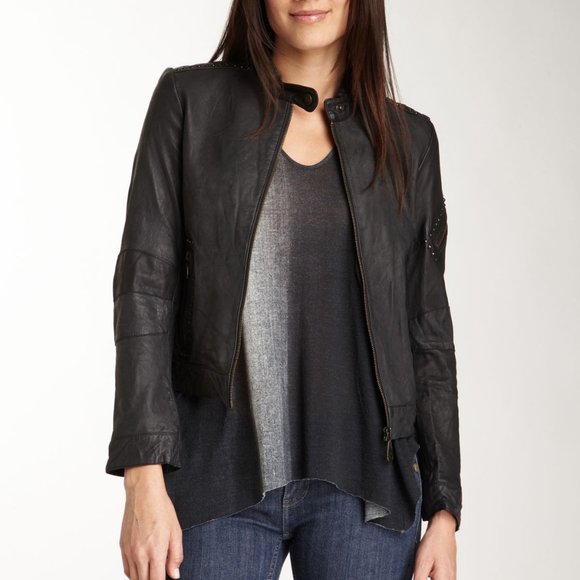 Doma Jackets & Blazers - DOMA New Studded Washed Textured Lamb Leather MOTO Jacket L Coat BLACK NWT $750